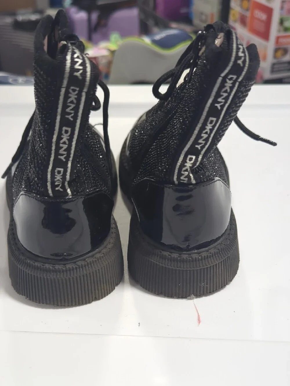 DKNY Black Sparkle Lace-Up Ankle Boots for Kids